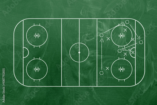 Hand drawn hockey tactic plan on blackboard for the championship.