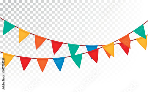 Festive flag garland. Carnival park with flags. Birthday, circus border decoration.