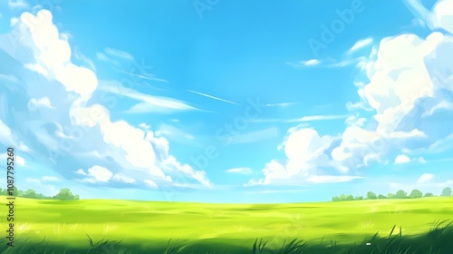 Gorgeous hand-drawn illustration depicting scenic mountains and farmlands, enriched with intricate details and an anime-inspired touch.