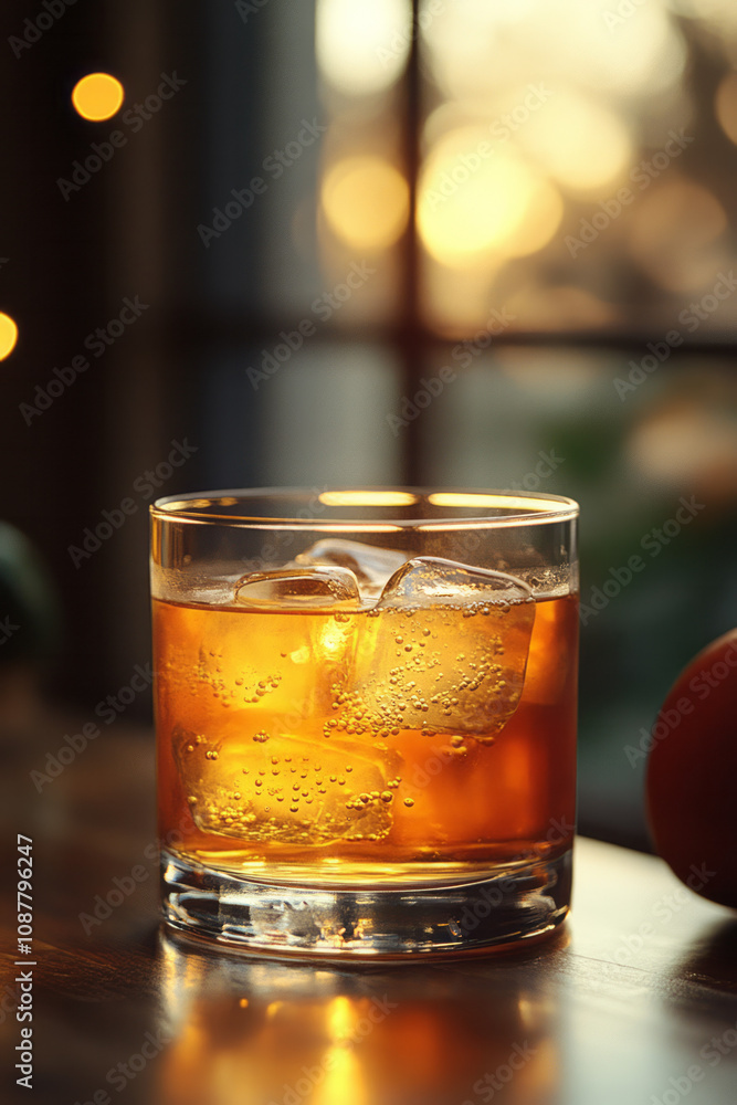 A glowing glass of kombucha with light golden hues, creating a warm ambiance, A glowing glass of kombucha with light golden hues, creating a warm ambiance,