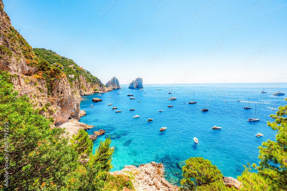 Via Krupp on Capri island in Italy. Faraglioni Rocks, Marina Piccola and Monte Solaro on Capri Island, Italy Via Krupp on Capri island in Italy. Faraglioni Rocks, Marina Piccola and Monte Solaro on Capri Island, Italy