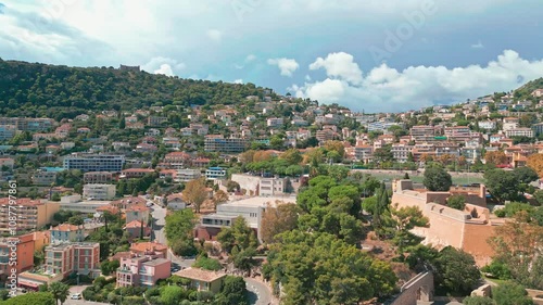 Aerial view of of city in Villefranche in Nice, France