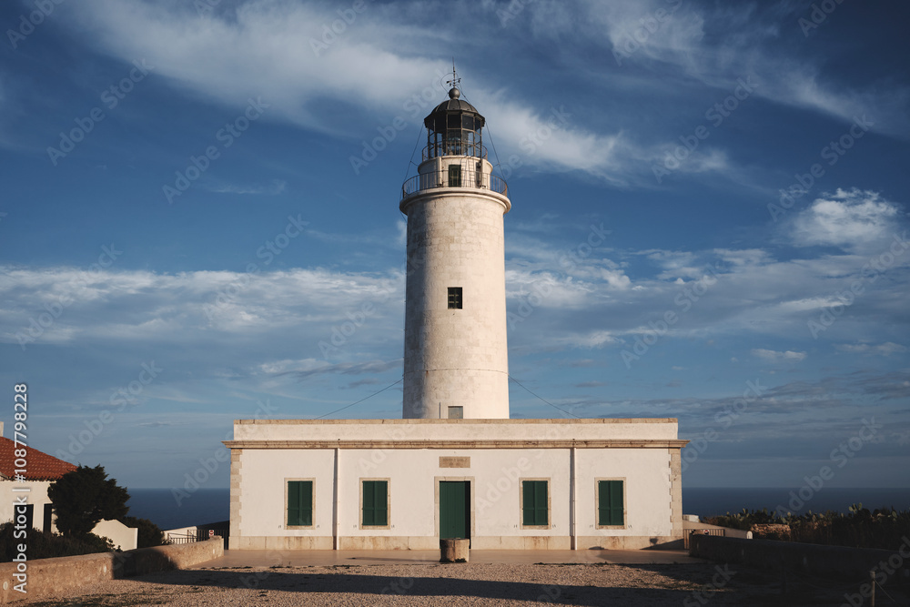Faro en el tardecer en la isla de Formentera, Baleares, España Faro en el tardecer en la isla de Formentera, Baleares, España