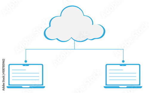 cloud with two system vector image, two laptops connected with cloud server.