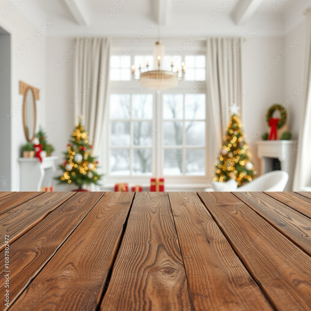 The wooden table with christmas decoration background The wooden table with christmas decoration background