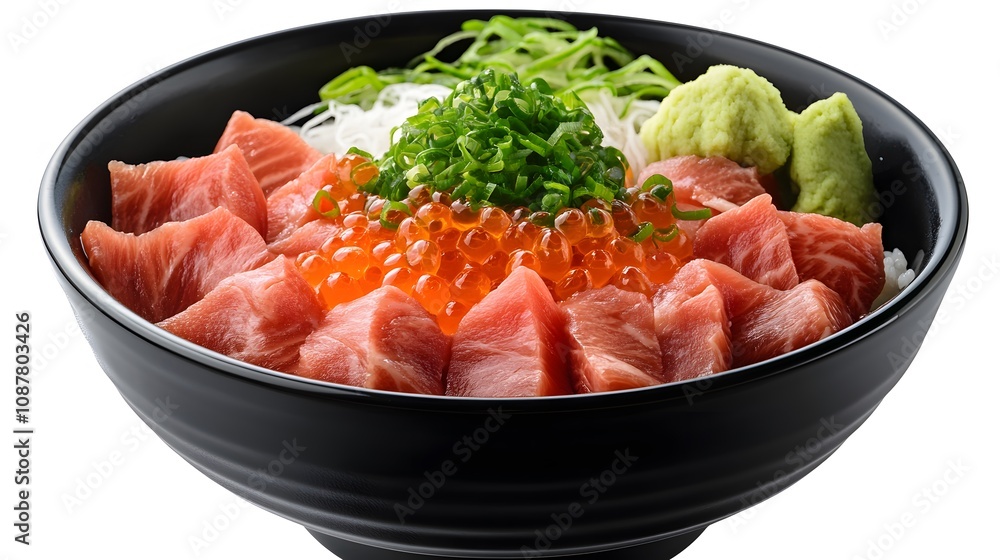 Food, Japanese Dish Donburi, on White Background, Photo Realistic, Wallpaper, Cover and Screen for Smartphone, PC, Laptop, 9:16 and 16:9 Format Food, Japanese Dish Donburi, on White Background, Photo Realistic, Wallpaper, Cover and Screen for Smartphone, PC, Laptop, 9:16 and 16:9 Format