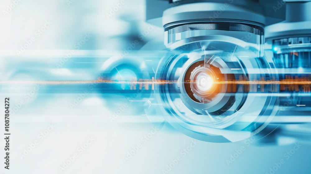 Fototapeta premium Abstract technology background featuring futuristic lenses and light effects. Generative AI