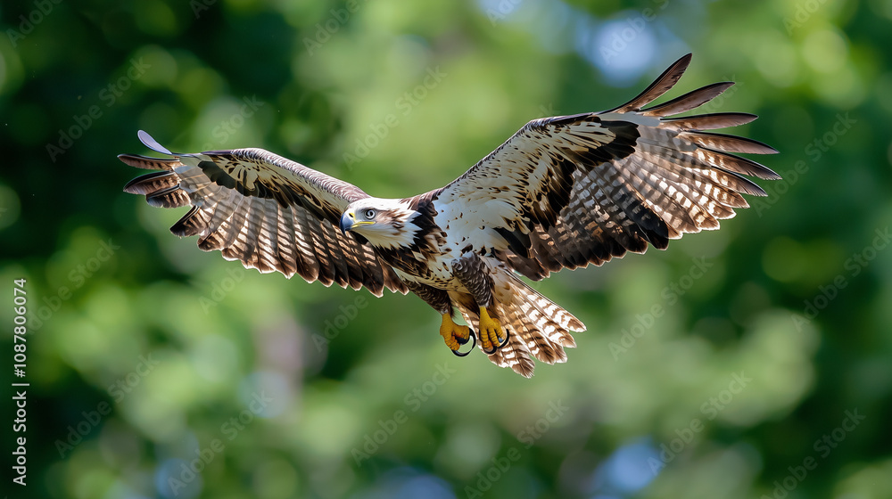 Obraz premium Majestic Eagle Soaring Over American Flag