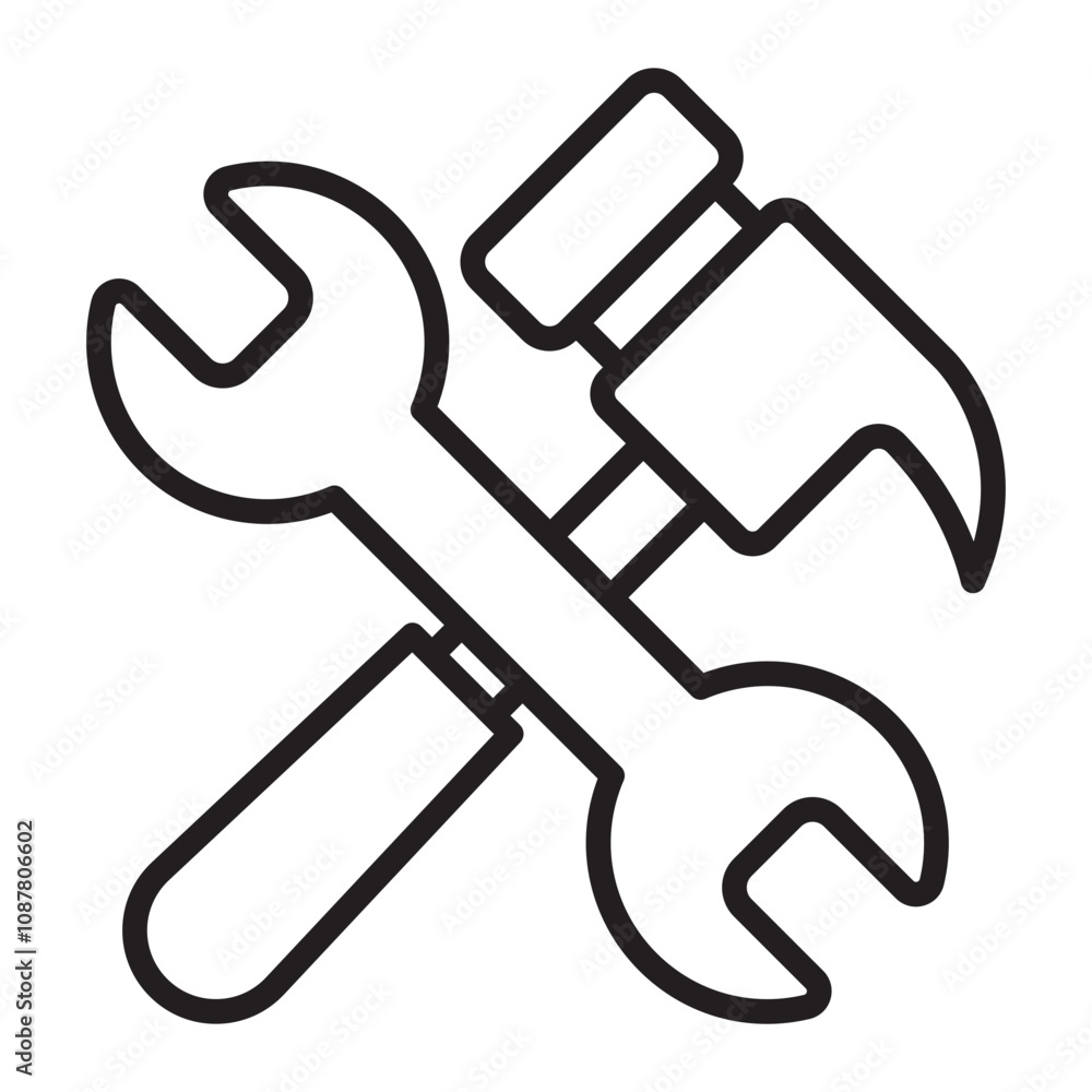 Wrench and Hammer Tools line icon. Wrench and Hammer Tools line icon.