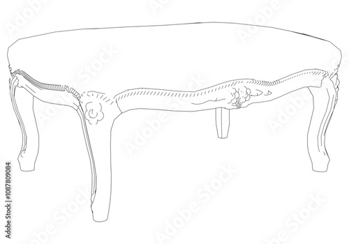 Pouf line vector antique furniture, Renaissance style. For museum and palace interiors. Room decoration. Hand draw vector illustration isolated on white background.