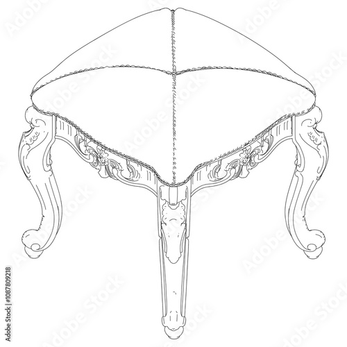 Pouf line vector antique furniture, Renaissance style. For museum and palace interiors. Room decoration. Hand draw vector illustration isolated on white background.