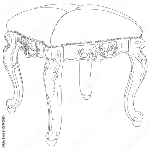 Pouf line vector antique furniture, Renaissance style. For museum and palace interiors. Room decoration. Hand draw vector illustration isolated on white background.