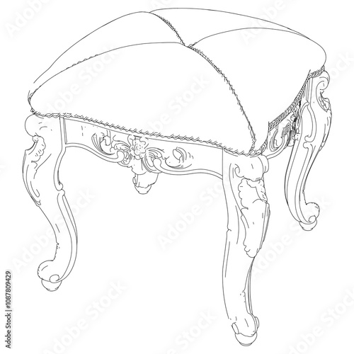 Pouf line vector antique furniture, Renaissance style. For museum and palace interiors. Room decoration. Hand draw vector illustration isolated on white background.