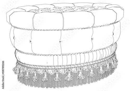 Pouf line vector antique furniture, Renaissance style. For museum and palace interiors. Room decoration. Hand draw vector illustration isolated on white background.