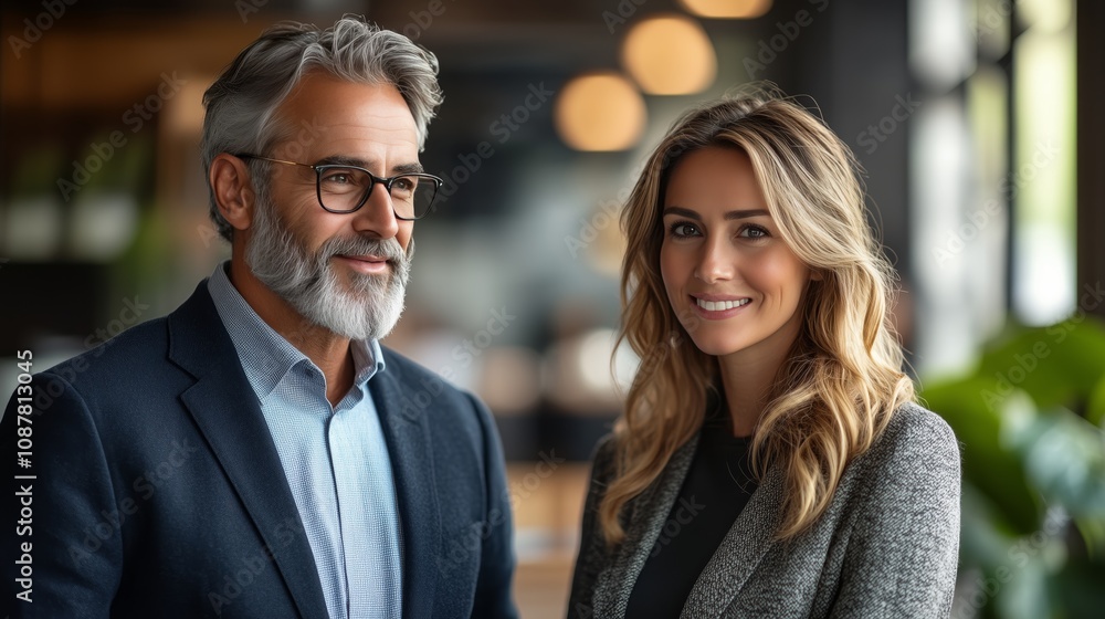 Corporate workspace featuring a man and woman Corporate workspace featuring a man and woman
