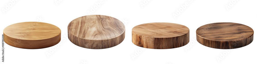 Round wooden podium isolated on transparent background, Set of Round wooden podium isolated on transparent background, Set of