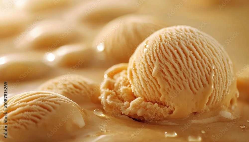 Creamy Ice Cream Scoops Melting and Dripping - Delicious Dessert Close Up Creamy Ice Cream Scoops Melting and Dripping - Delicious Dessert Close Up