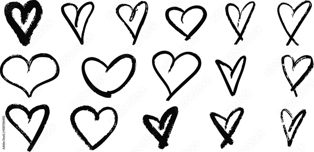 Grunge heart shape, big vector set of hearts. Heart shape for love symbols. Hand drawn vector illustration valentine day design. Vector illustration EPS 10 Grunge heart shape, big vector set of hearts. Heart shape for love symbols. Hand drawn vector illustration valentine day design. Vector illustration EPS 10