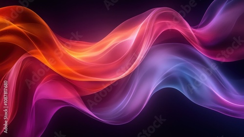 Abstract colorful wavy lines on dark background.