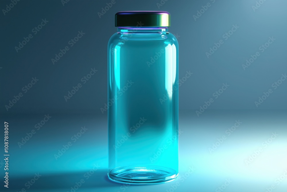 Minimalist empty glass jar with golden lid on gradient background, perfect for product packaging or scientific concepts Minimalist empty glass jar with golden lid on gradient background, perfect for product packaging or scientific concepts
