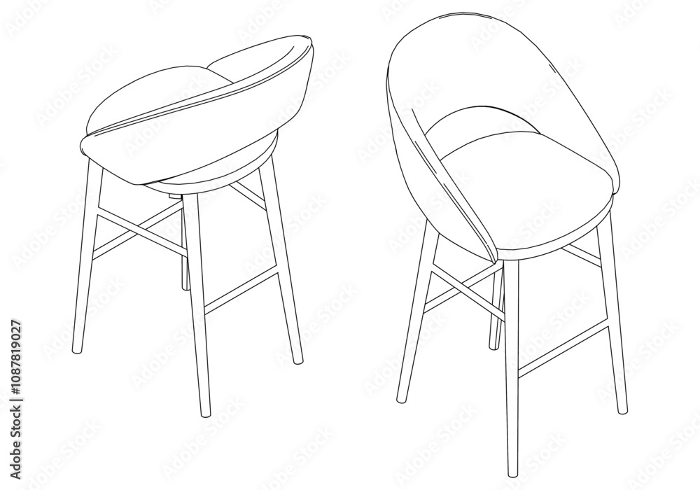 Bar Chair, Bar stool editable vector illustration on white background. chair Line art, clip art, Fancy Chair, Hand-drawn design elements Bar Chair, Bar stool editable vector illustration on white background. chair Line art, clip art, Fancy Chair, Hand-drawn design elements
