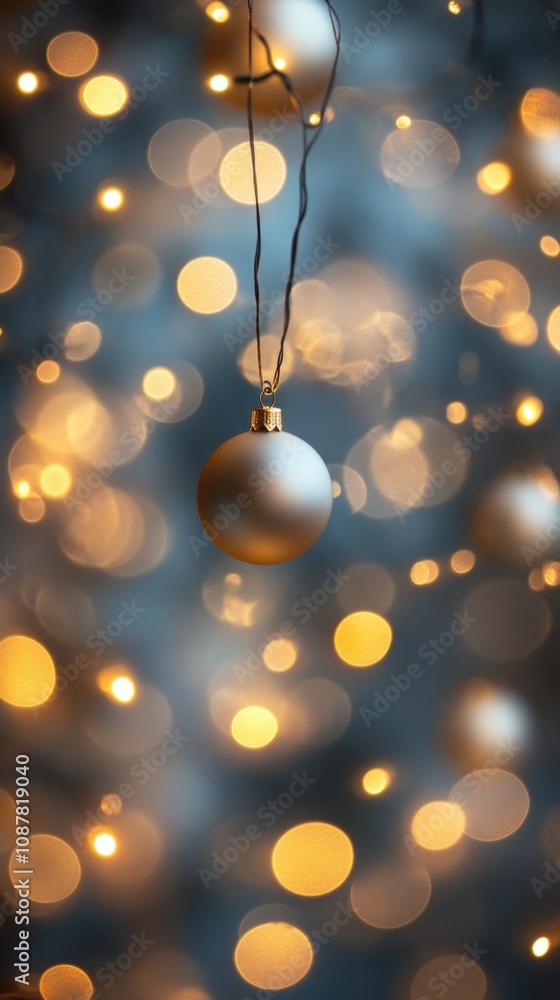 A soft gold Christmas bauble hanging against a backdrop of glowing bokeh lights, symbolizing warmth, celebration, and the holiday season. A soft gold Christmas bauble hanging against a backdrop of glowing bokeh lights, symbolizing warmth, celebration, and the holiday season.