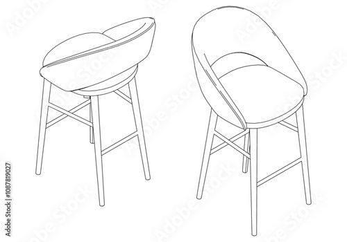 Bar Chair, Bar stool editable vector illustration on white background. chair Line art, clip art, Fancy Chair, Hand-drawn design elements 