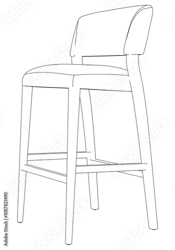 Hand-drawn bar chair and stool vector illustration. Editable line art design ideal for bar furniture, kitchen counters, and trendy seating options in modern interiors