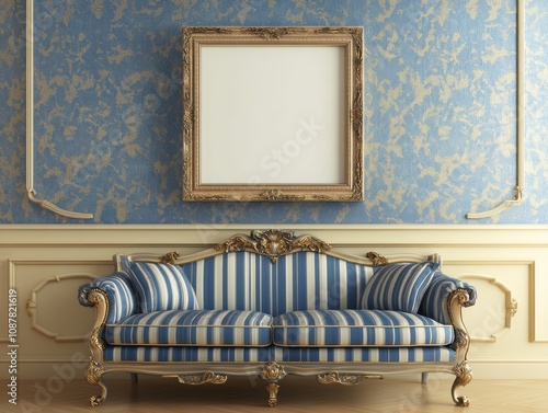 Elegant Blue Striped Sofa w...