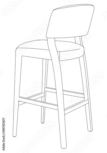 Hand-drawn bar chair and stool vector illustration. Editable line art design ideal for bar furniture, kitchen counters, and trendy seating options in modern interiors