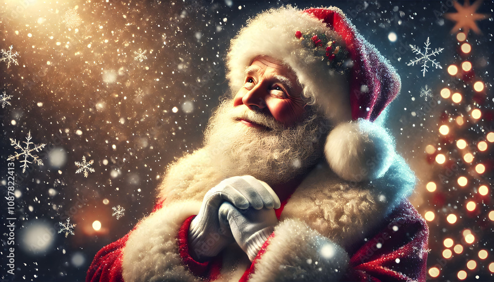 Classic Santa Claus in a Magical Winter Wonderland, Reflecting Holiday Joy and Cheer Classic Santa Claus in a Magical Winter Wonderland, Reflecting Holiday Joy and Cheer