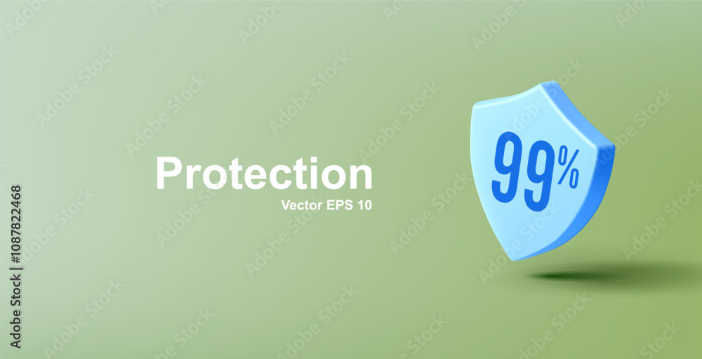 Blue 3D shield on a green background. Banner for medicine and technology concepts. Antivirus, protection and security. Vector illustration. Blue 3D shield on a green background. Banner for medicine and technology concepts. Antivirus, protection and security. Vector illustration.