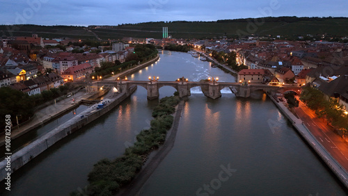 Photos of The Old Main Bridge and Main River taken with a drone at before sunrise. 