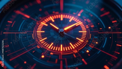 Neon futuristic clock. Business background.