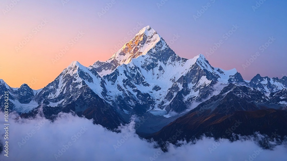 Obraz premium Scenic himalayas covered in snow concept. Majestic Sunrise Over Towering Himalayas