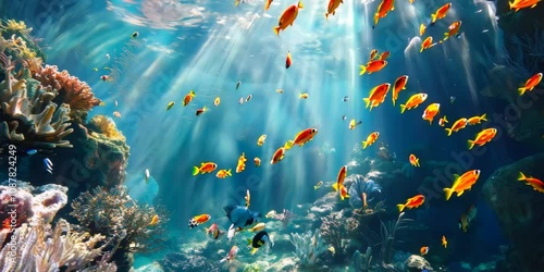 Serene underwater scene with colorful fish and coral, 4K . Video