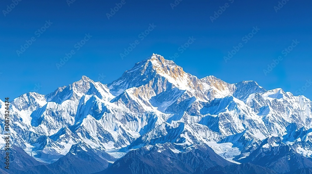 Obraz premium Scenic himalayas covered in snow concept. Sunrise Over the Himalayan Range with Icy Peaks