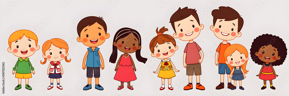 Cute kids characters different race and culture vector set. Collection of kindergarten, girls, boys, children happy smiling. Generative AI Cute kids characters different race and culture vector set. Collection of kindergarten, girls, boys, children happy smiling. Generative AI