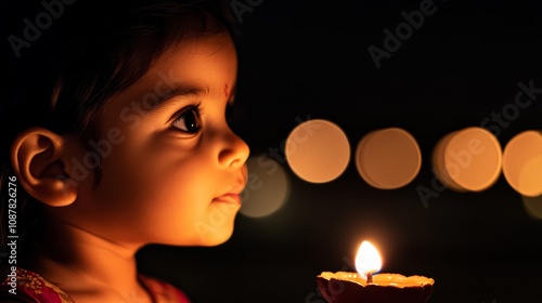 Families lighting oil lamps during Diwali, the Festival of Lights, celebrating together the triumph of light over darkness. photo