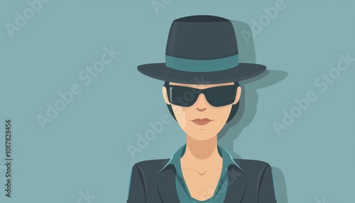 illustration of a female spy with a hat, concealing her identity.