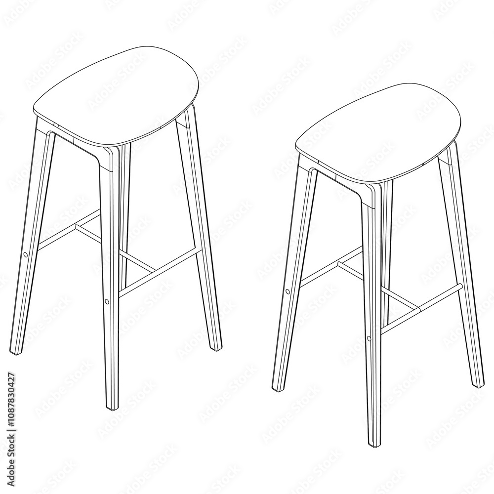 Bar Chair, Bar stool editable vector illustration on white background. chair Line art, clip art, Fancy Chair, Hand-drawn design elements with Fisometric view Bar Chair, Bar stool editable vector illustration on white background. chair Line art, clip art, Fancy Chair, Hand-drawn design elements with Fisometric view