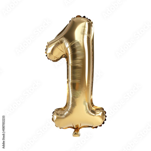 Golden Number One Foil Balloon on Black Background photo