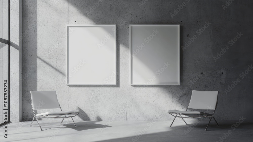 Two Blank Frames Adorn A Modern Concrete Room Two Blank Frames Adorn A Modern Concrete Room