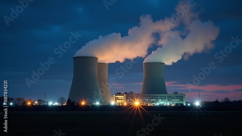 Nuclear power units at night.