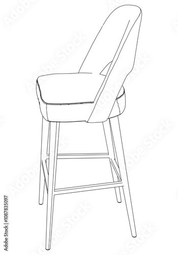 Bar chair and stool editable vector illustration  Fancy line art design, hand-drawn elements for modern bar furniture, stylish seating, and interior decor. Perfect for kitchen, lounge, or pub settings