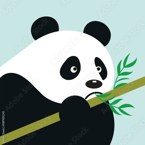 panda bear with bamboo eating leaves