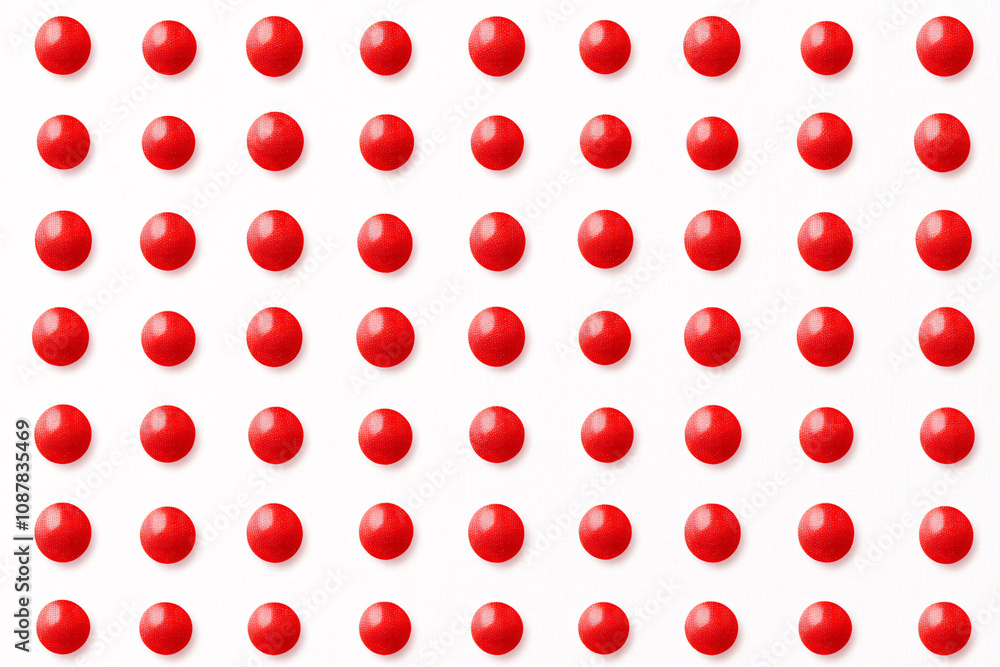 A seamless red polka dot pattern on a white background, ideal for textile design, packaging, festive decorations, and cheerful holiday materials. A seamless red polka dot pattern on a white background, ideal for textile design, packaging, festive decorations, and cheerful holiday materials.