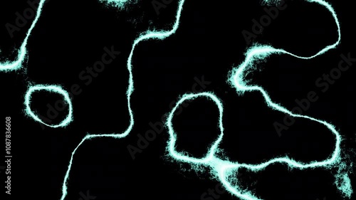 Light blue organic shapes float on a black background.