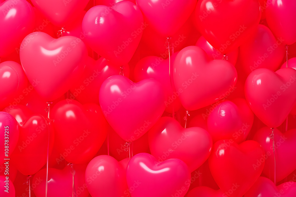 Red and pink heart shaped balloons creating a romantic backdrop Red and pink heart shaped balloons creating a romantic backdrop
