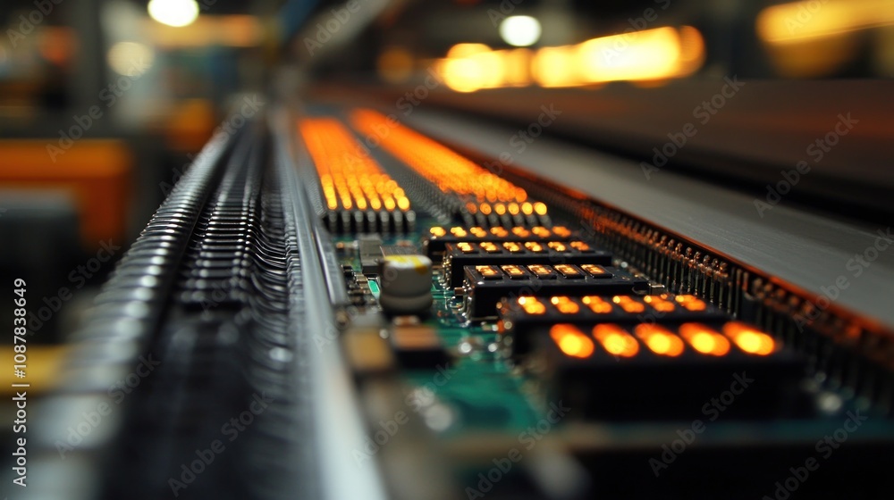 Close-up of electronic circuit with illuminated components. Close-up of electronic circuit with illuminated components.